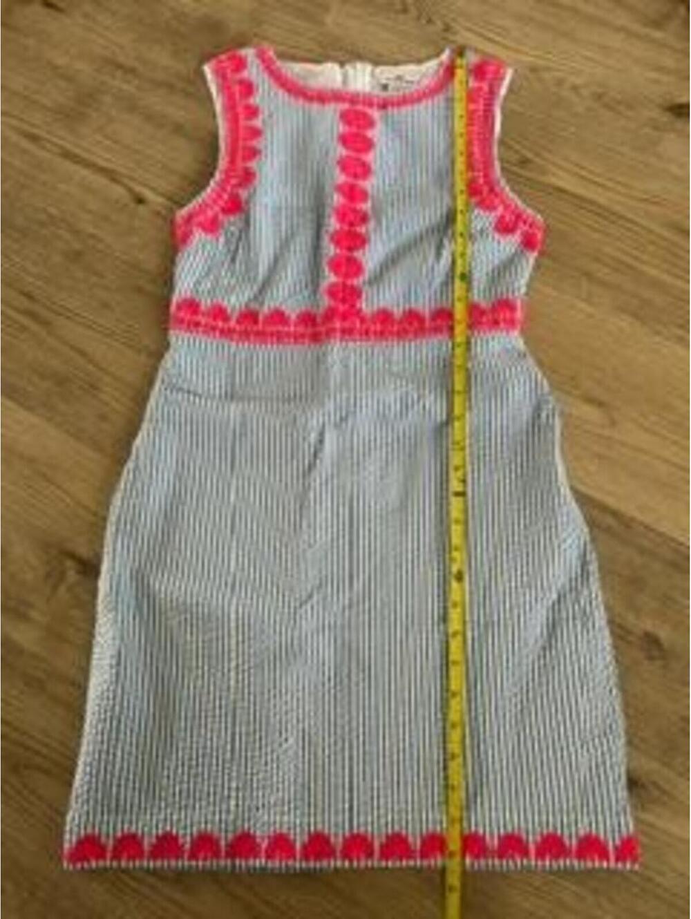 Vineyard Vines Seersucker Dress Womens 2 Blue White Striped Pink Embroidered